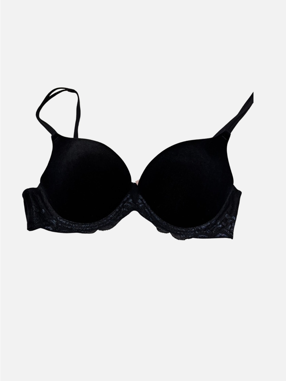 Victoria's Secret Y2K True Vintage 2001 Black Velour & Lace Push-Up Bra 36C - Picture 3 of 5